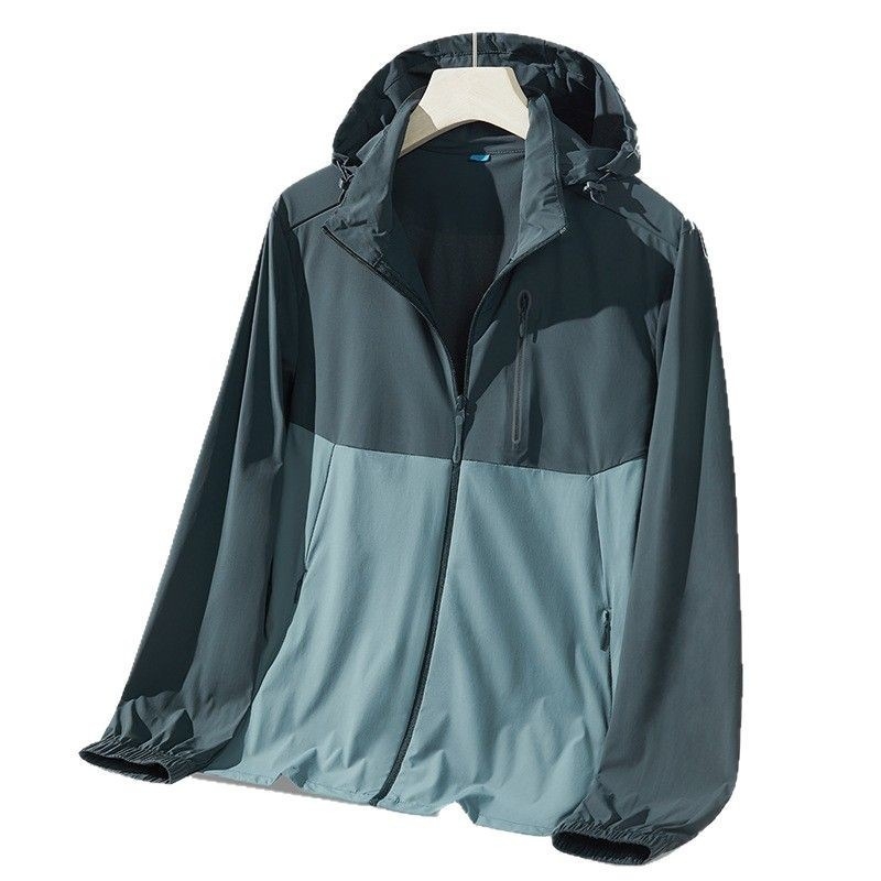 Vonkajšia windbreaker, blokový dizajn, UPF50+ ochrana proti slnku, nylonový materiál, kapucňa