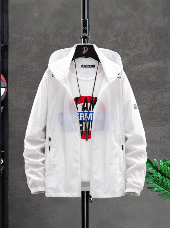 Palton cu glugă, protecție UPF30+ UV, țesătură subțire poliester, buzunare laterale, vara 2025