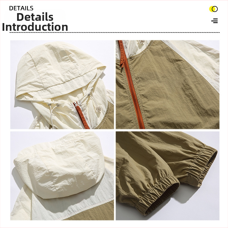 Kabát s kapucňou, ľahká bavlno-nylónová zmes, voľný strih, zips na prednej strane, UPF50+