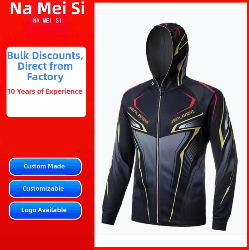 Vīriešu makšķerēšanas apģērbs ar kapuci saules aizsardzībai — ledus zīda audums, ātri žūst, elpojošs, radiācijas aizsardzība, mitruma vadīšana, vēja izturība