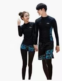 Unisex dvojdielny neoprenový oblek s UV ochranou pre plávanie a šnorchľovanie (Materiál: zmes chemických vlákien; Funkcia: UV ochrana; Vzor: jednofarebný; Sezóna: leto, jar, jeseň, zima; Scenáre: plávanie a šnorchľovanie)