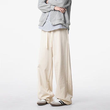 Ανδρικοί χειμερινοί casual παντελόνες σε ιαπωνικό στυλ, με φλίς επένδυση, χαλαρή εφαρμογή, μεσαίο ύψος μέσης, ίσια γραμμή