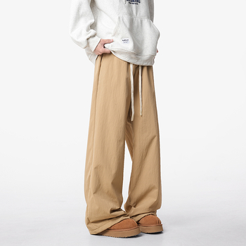 Ανδρικοί χειμερινοί casual παντελόνες σε ιαπωνικό στυλ, με φλίς επένδυση, χαλαρή εφαρμογή, μεσαίο ύψος μέσης, ίσια γραμμή