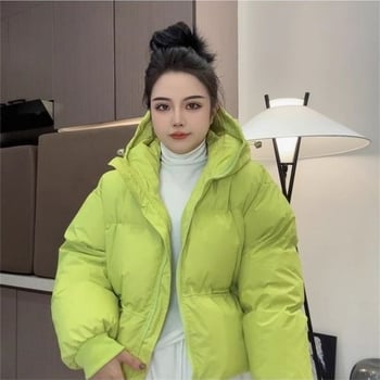 Moteriška pūkinė medvilninė striukė, 2025 m. žiemos, naujo stiliaus, universali, laisvo kirpimo, aptempta, su gobtuvu, pūkinė striukė, stora medvilninė striukė