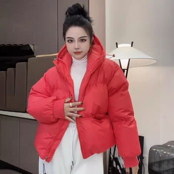 Moteriška pūkinė medvilninė striukė, 2025 m. žiemos, naujo stiliaus, universali, laisvo kirpimo, aptempta, su gobtuvu, pūkinė striukė, stora medvilninė striukė