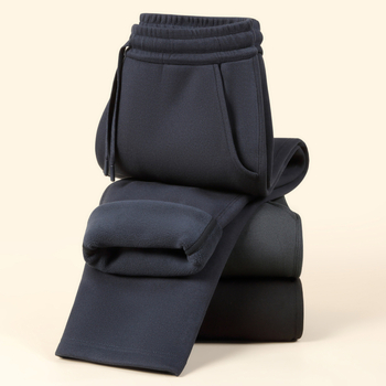 Pantaloni termici din lână cu căptușeală de fleece, rezistenți la vânt, talie înaltă, croi drept, lungi