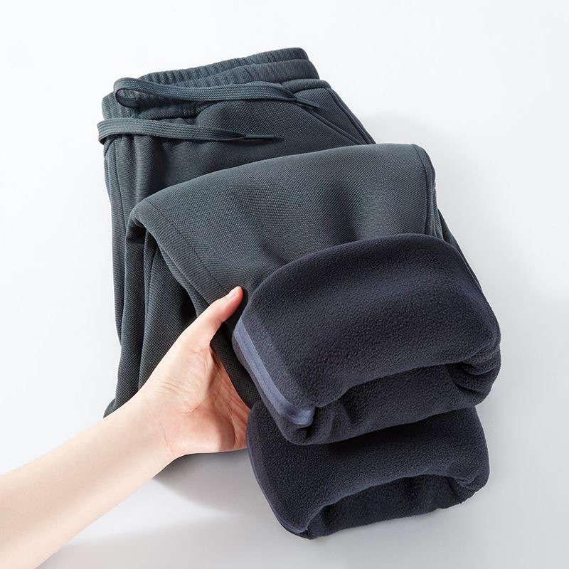 Pantaloni termici din lână cu căptușeală de fleece, rezistenți la vânt, talie înaltă, croi drept, lungi