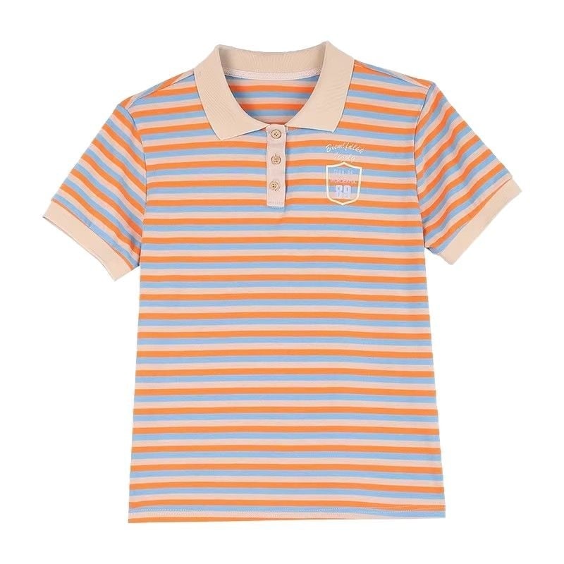 Tričko s polo golierom, krátke rukávy, abstraktný potlač; zmes polyesteru a elastanu (50–70% polyester), leto 2025, mestský pohodový štýl