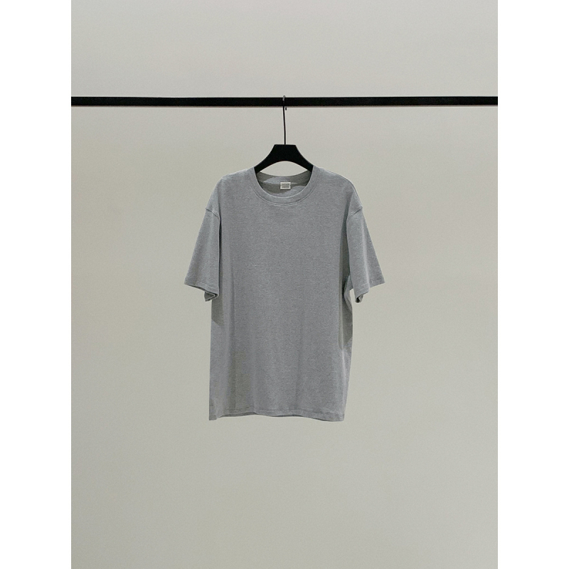 Памучна тениска с еластан, едноцветна, кръгло деколте, свободна кройка, средна дължина