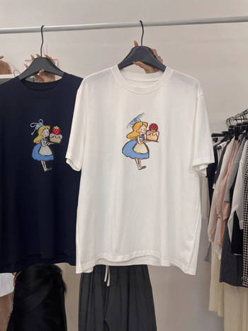 Pamuk majica kratkih rukava s printom anime crteža, ležernog kroja, okrugli izrez, srednja duljina, japansko-korejski casual stil