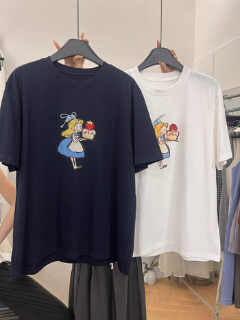 Pamuk majica kratkih rukava s printom anime crteža, ležernog kroja, okrugli izrez, srednja duljina, japansko-korejski casual stil