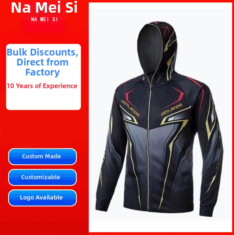 Zvejas apģērba komplekts ar saules aizsardzību — ātri žūstošs, elpojošs, UV aizsardzība, pret vēju, mitruma vadīšana, ar kapuci.