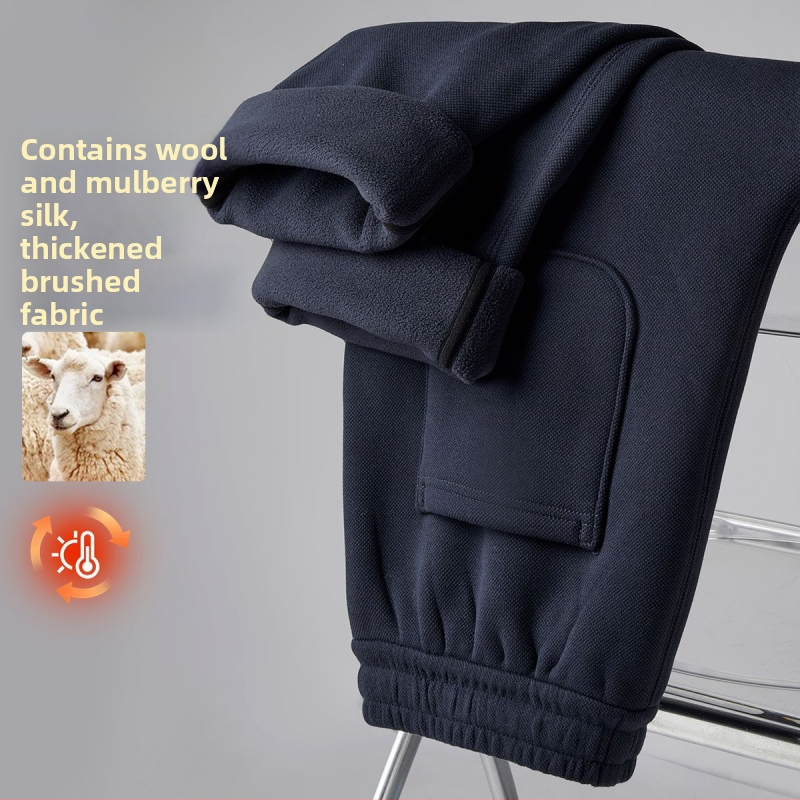 Pantaloni de iarnă pentru bărbați, cu căptușeală fleece, rezistenți la vânt, croială dreaptă, lejeri