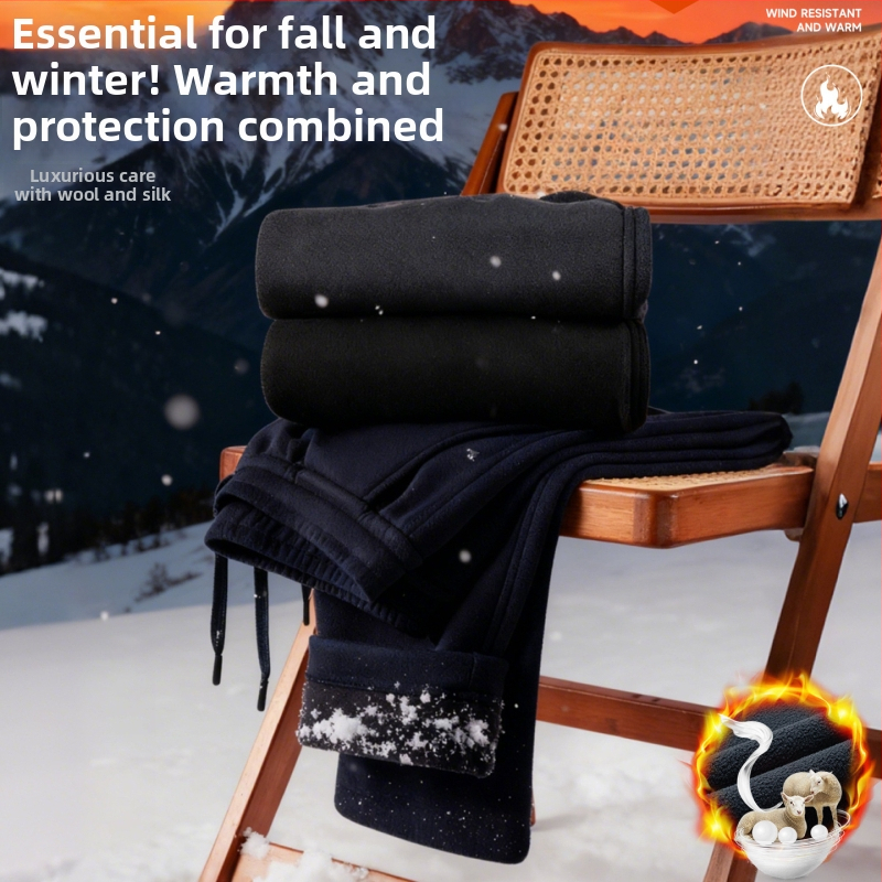 Pantaloni de iarnă pentru bărbați, cu căptușeală fleece, rezistenți la vânt, croială dreaptă, lejeri