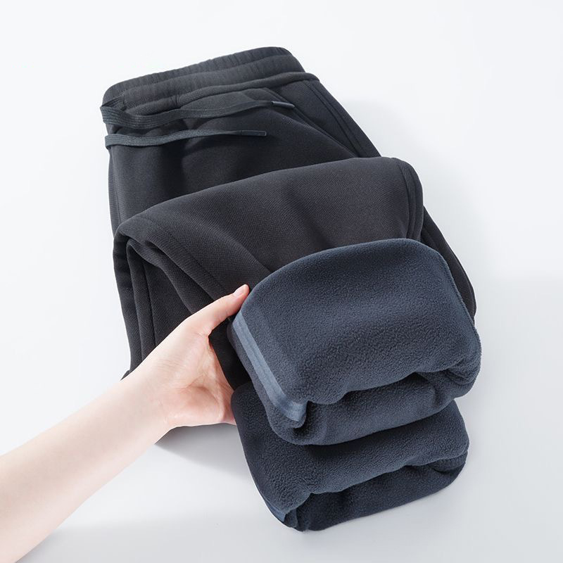 Pantaloni de iarnă pentru bărbați, cu căptușeală fleece, rezistenți la vânt, croială dreaptă, lejeri