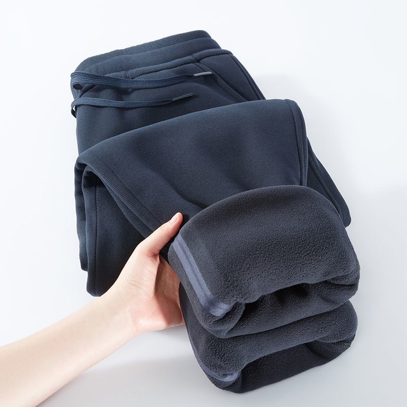 Pantaloni de iarnă pentru bărbați, cu căptușeală fleece, rezistenți la vânt, croială dreaptă, lejeri