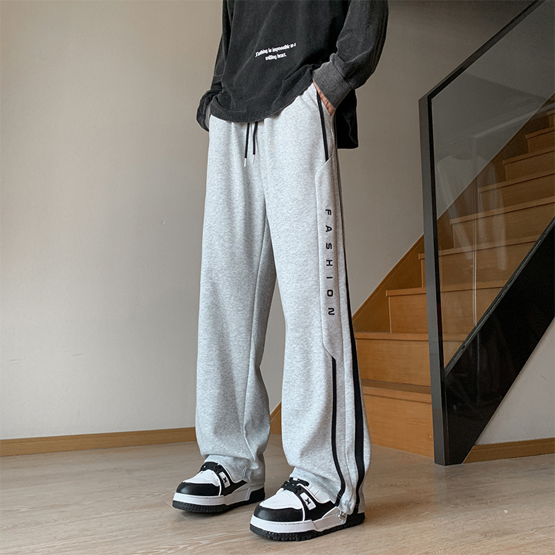 Muške široke sportske hlače s flecom, sive boje, casual hlače za tinejdžere