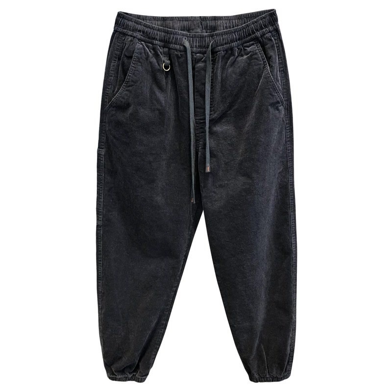 Muške jogger hlače od corduroy s fleece unutrašnjom, slobodan kroj, srednji pojas, zatvaranje vezicom, proljeće–jesen, casual cargo