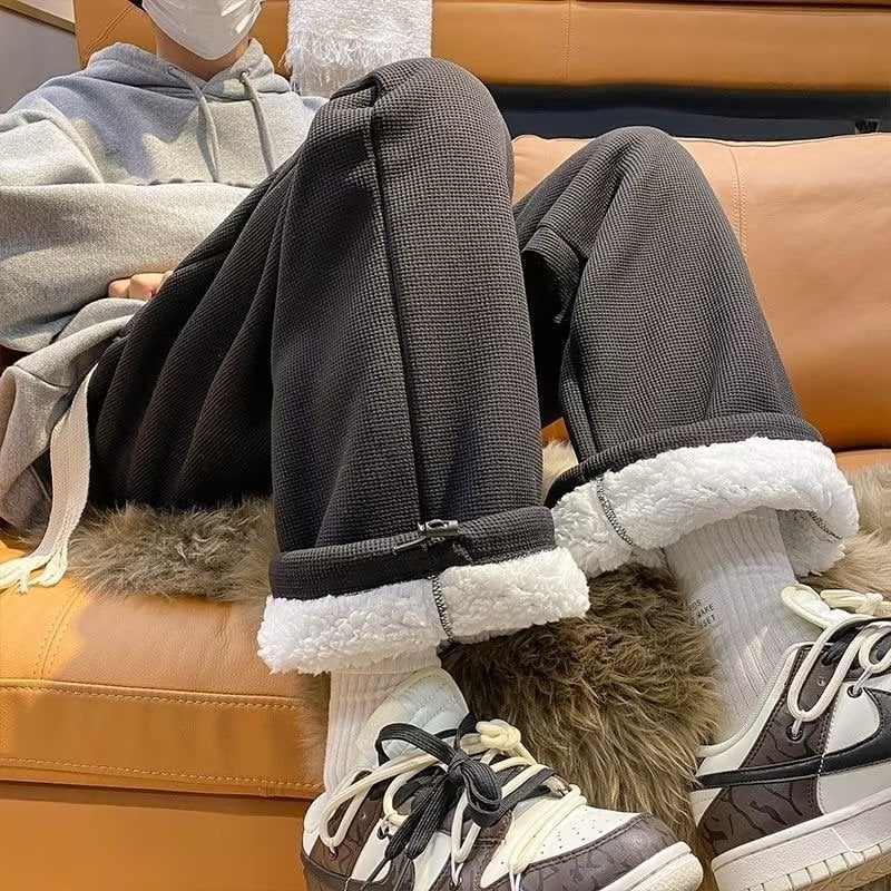 Meeste talvised sportpüksid vafli-kudumise ja Sherpa voodriga, vaba lõige, kõrge vöökoht