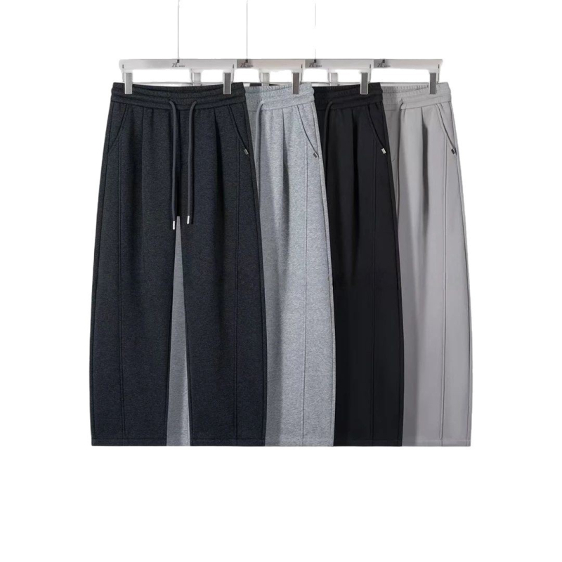 Pánske športové nohavice s rovnými nohami s fleecovou podšívkou – zima, stredná výška pásu, šnúrka na viazanie, 100% polyester