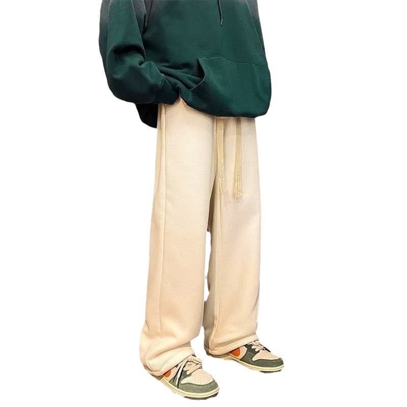 Meeste vaffel muster Sherpa voodriga sportpüksid – vaba lõige, kõrge vöökoht, talv 2024, igapäevane mugav kandmiseks