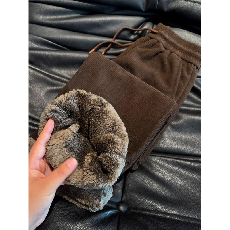 Muške zimske hlače od korduroja s fleece podstavom, vintage teške casual hlače