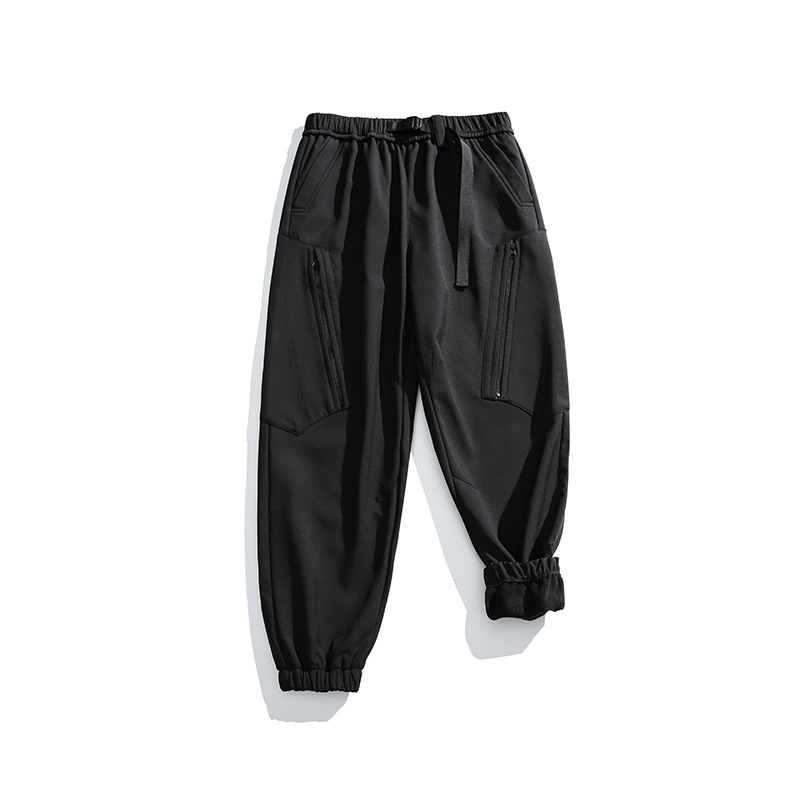 IZEXX karijerne cargo hlače za posao s fleece podstavom, poliester tkanina, debele, s remenom i vezom, ravni kroj
