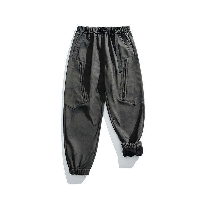 IZEXX karijerne cargo hlače za posao s fleece podstavom, poliester tkanina, debele, s remenom i vezom, ravni kroj