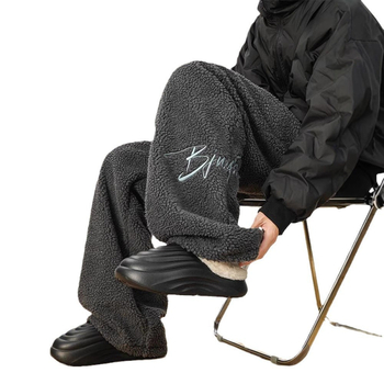 Pantaloni pentru bărbați, stil coreean, velur de miel brodat, drepti, talie înaltă, microelasticitate, model cu litere