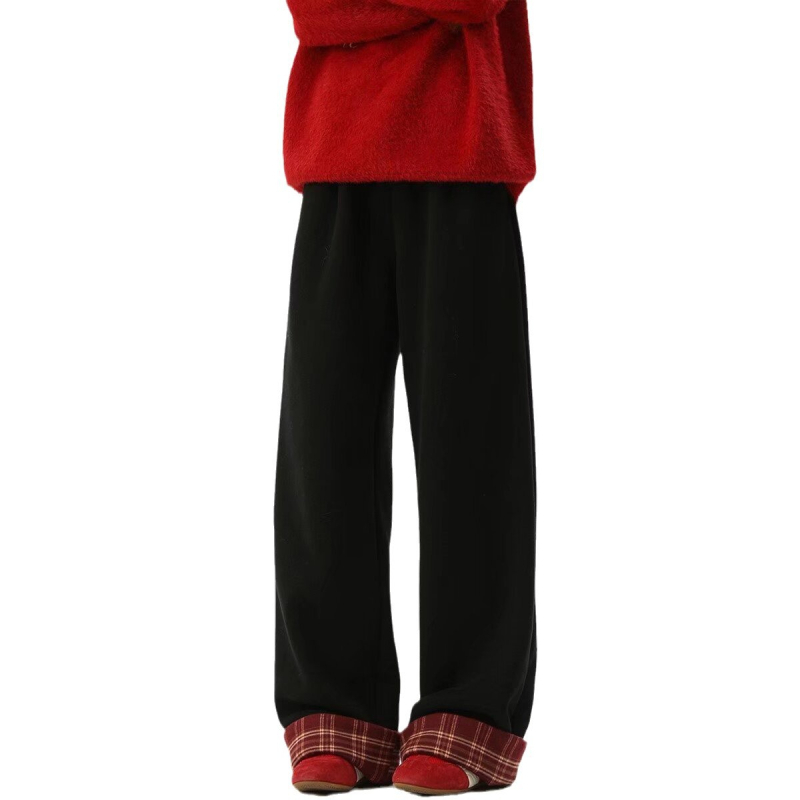 Muške hlače za slobodno vrijeme s flekso podstavom i kariranim uzorkom, Sherpa tkanina, širok kroj