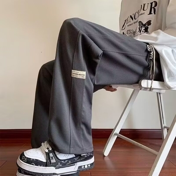 Muške casual hlače od tkanine waffle, slobodnog kroja, fleece podstava, srednji pojas, ravne nogavice, hongkonški stil