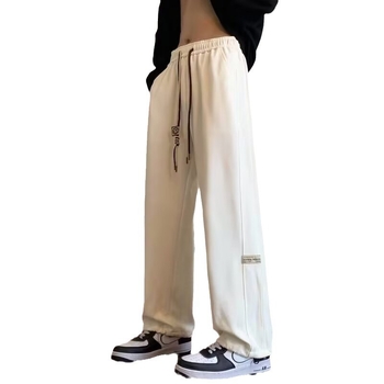 Muške casual hlače od tkanine waffle, slobodnog kroja, fleece podstava, srednji pojas, ravne nogavice, hongkonški stil