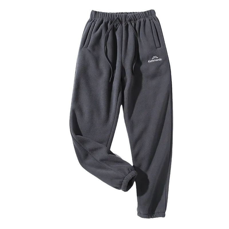 Muške casual hlače s dvostrano fleece podstavom, ravni kroj, zatvaranje zipom, poliester smjesa, srednje visoka struk