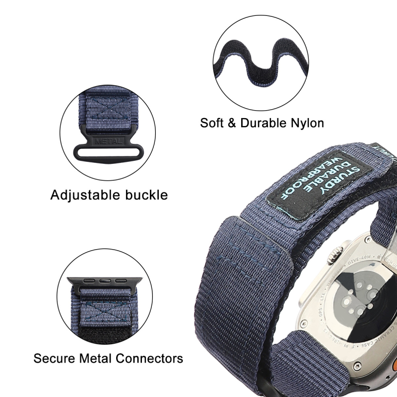 Time Song Nylonový kanvasový pás s Velcro pre Apple Watch — 22 mm rozhranie, 18 g