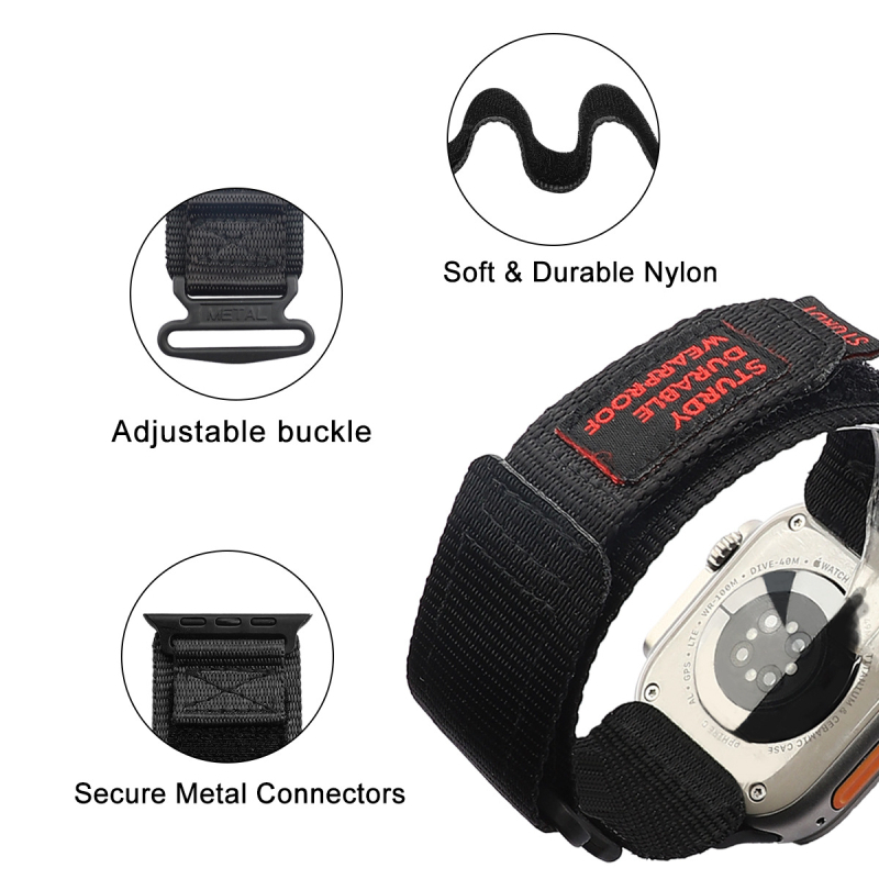 Nylonový plátenný remienok pre Apple Watch s Alpine Nylon Loop a Velcro zapínaním, 22 mm rozhranie, 18 g