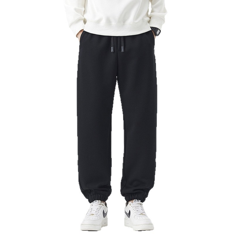 Muške ravne hlače s fleece podstavom, japanski retro stil, visok struk, pamukova smjesa