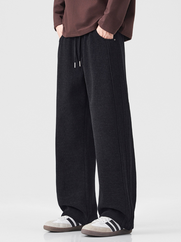 Muške trenirke hlače s fleece podstavom, teške, opuštena ravna kroja, srednji pojas, materijal bambus-poliester