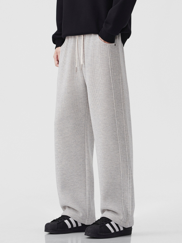 Muške trenirke hlače s fleece podstavom, teške, opuštena ravna kroja, srednji pojas, materijal bambus-poliester