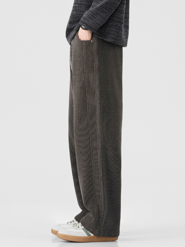 Muške trenirke hlače s fleece podstavom, teške, opuštena ravna kroja, srednji pojas, materijal bambus-poliester