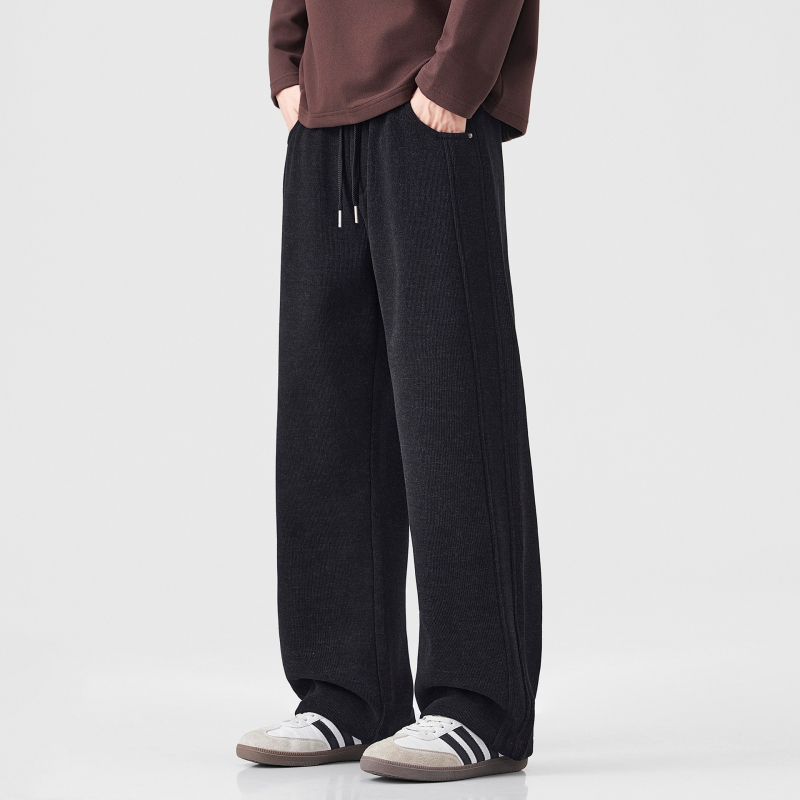 Muške trenirke hlače s fleece podstavom, teške, opuštena ravna kroja, srednji pojas, materijal bambus-poliester