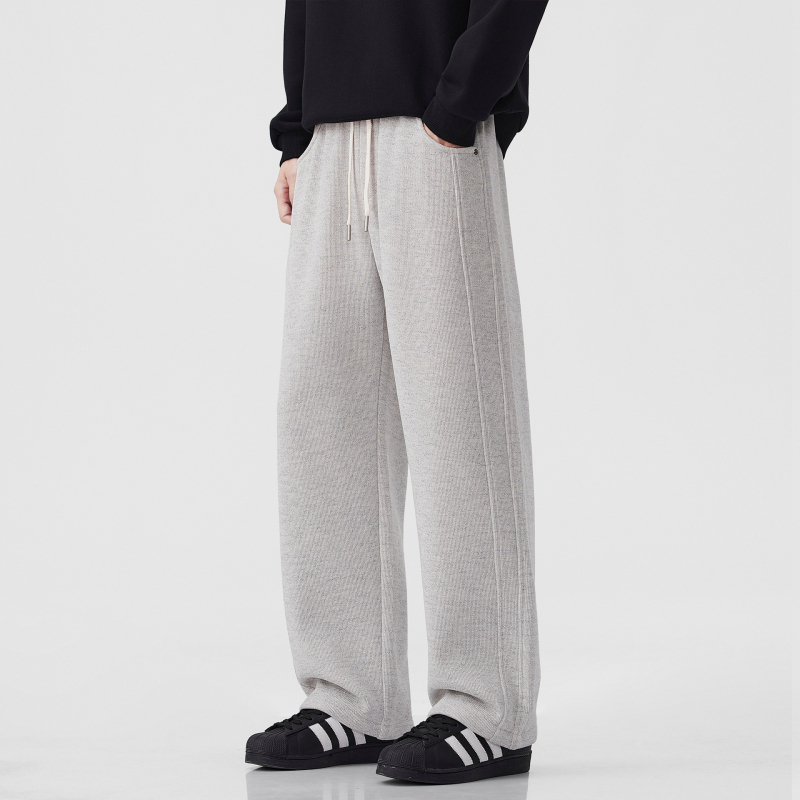 Muške trenirke hlače s fleece podstavom, teške, opuštena ravna kroja, srednji pojas, materijal bambus-poliester