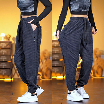 Muške casual hlače s flis podstavom, jesen 2025, mrežasti uzorak (poliester; srednji pojas; vezanje; dužina do gležnja; debeli)