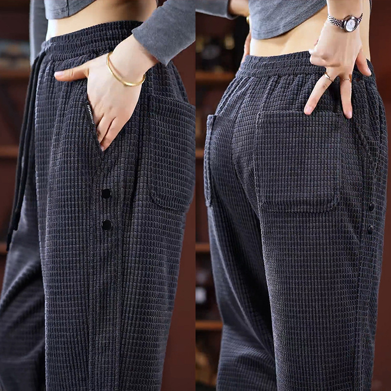 Muške casual hlače s flis podstavom, jesen 2025, mrežasti uzorak (poliester; srednji pojas; vezanje; dužina do gležnja; debeli)