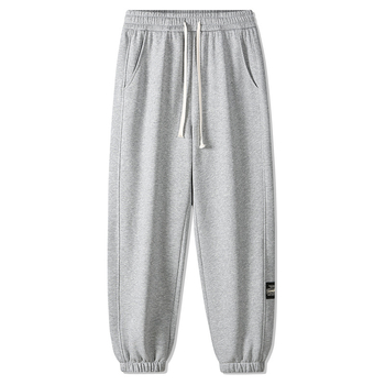 Muške pamučne hlače s fleec podstavom, srednji porast, blago šireći kroj, duljina 9/10, zatvaranje šnuralom, debela tkanina, svakodnevne sportske hlače urbanog stila
