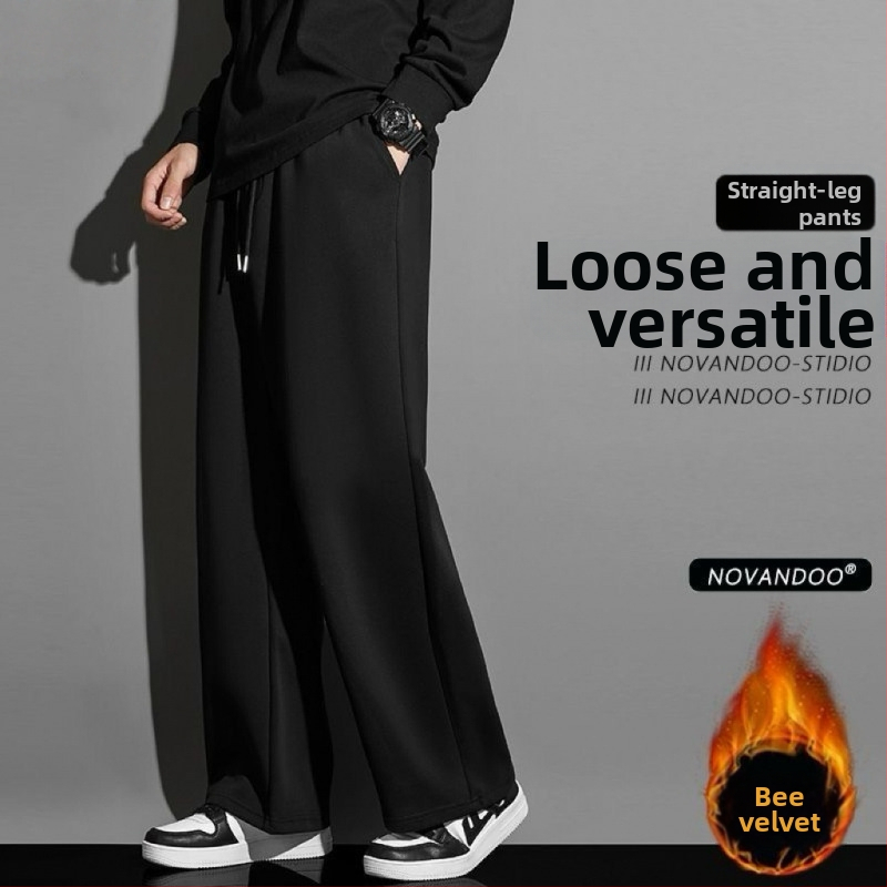 Pánske casual nohavice s fleecovou výstelkou, rovný strih, stredne vysoký pás, šnúrkové zapínanie, polyester