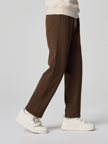 Muške casual hlače s fleec-om, debeli, ravni kroj, srednji pojas, vezanje na vrpce, pamuk smeša 61,5% pamuk, zima 2025