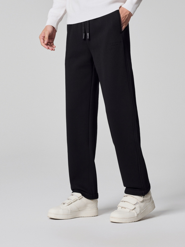 Muške casual hlače s fleec-om, debeli, ravni kroj, srednji pojas, vezanje na vrpce, pamuk smeša 61,5% pamuk, zima 2025