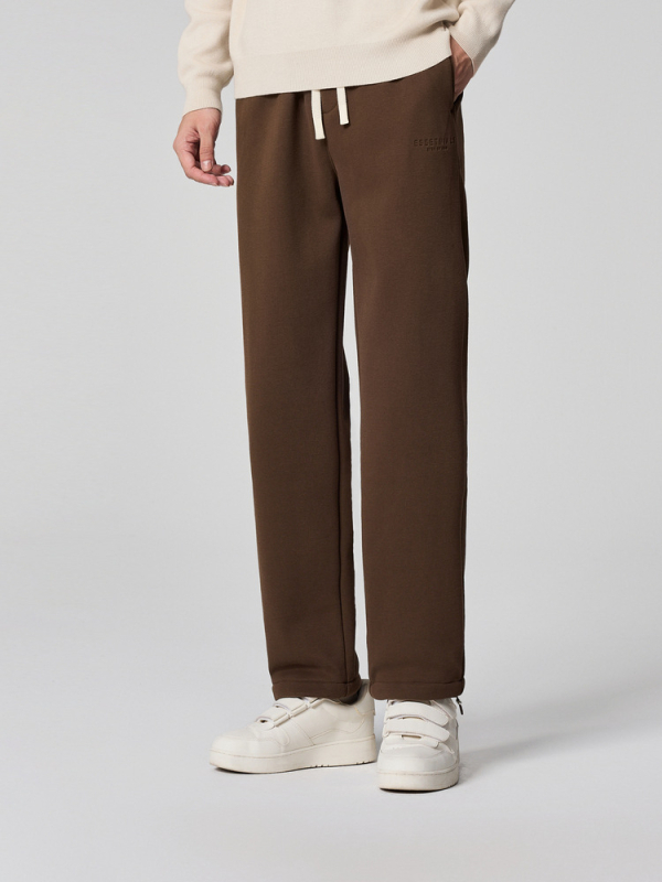 Muške casual hlače s fleec-om, debeli, ravni kroj, srednji pojas, vezanje na vrpce, pamuk smeša 61,5% pamuk, zima 2025