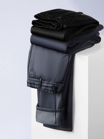 Pantaloni de bărbați cu căptușeală de fleece, țesătură elastică, talie înaltă, croială lejeră, stil casual sport