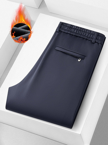 Pantaloni de bărbați cu căptușeală de fleece, țesătură elastică, talie înaltă, croială lejeră, stil casual sport